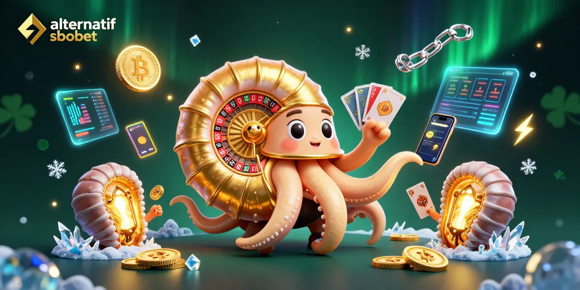 Engage with alternatif sbobet in a vibrant, dynamic casino scene featuring crypto coins, roulette, and colorful gaming elements.